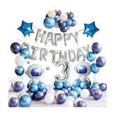 Party Propz Space Theme 3rd Birthday Decoration Combo with Foil Balloon, Latex Balloon & Chrome Balloon