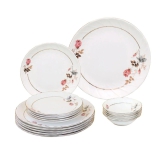 Clay Craft Ceramic Karina Floral Dinner Set | White | Set of 18 Pcs