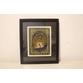 Miniature Painting Black Peacock Design Silk With Frame 7*5