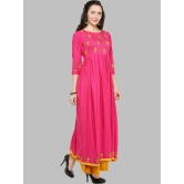 Women Pink Ethnic Motifs Printed Gotta Patti Block Print Anarkali Kurta