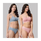 Kiran Enterprises Multicolor Cotton Women's Bra & Panty Set ( Pack of 2 ) - None