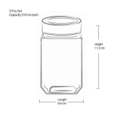 Treo By Milton Cube Storage Glass Jar, Set of 3, 310 ml Each, Transparent | Airtight | Multipurpose Jar | Easy to Handle - Transparent