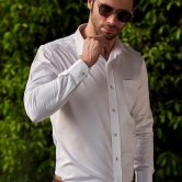 White Formal Cotton Shirt With Spread Collar-M