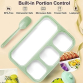 Leak Proof 4 Compartment Bento Box Microwave Freezer Safe Food Containers with Spoon for Adults and Kids PP Food Grade Plastic (4 Partition Classic)-green