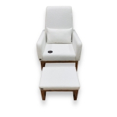 Wooden Twist Boucle Fabric Comfortable Cushion Nursery Rocking Chair with Ottoman-White