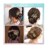 LYKAA Flower Hair Clips for Women Girls, Stylish Rhinestones Bun Hairpin Crystal Pearls Bun - 2 Pcs - Gold