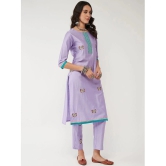 Pannkh Viscose Embroidered Straight Womens Kurti - Lavender ( Pack of 1 ) - None