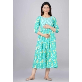 Women's Cotton Floral Printed Anarkali Maternity Feeding Kurti (Sky Blue)