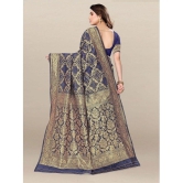 Om Shantam Sarees Banarasi Silk Embellished Saree With Blouse Piece - Navy Blue ( Pack of 1 ) - Navy Blue