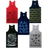 HAP Boy Printed Rib Vest / Pack of 5 /Innerwear Casual Wear Multicolored - None