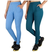 KARARO JEGGINGS - Cotton Blend Skinny Fit Blue Womens Jeggings ( Pack of 2 ) - None