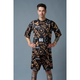 Go Devil 66 (in Musturd) All over Printed Black Polyester Co-ord Set for Men 4XL