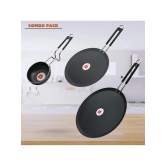 LAZYWINDOW Tawa & Tadka Pan Black Iron No Coating Cookware Sets ( Set of 3 )