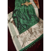 Bottle Green Banarasi Katan Silk Saree with Chunri Butis and Skirt Border | SILK MARK CERTIFIED