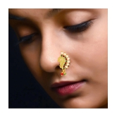 Vivastri Gold Plated Red Stone with Peals Alloy Maharashtrian Nath Nathiya./ Nose Pin for Women &Girls VIVA1005NTH-TAR - Multi Color