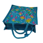 Blue Floral Jute Tote Bag