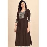 Glomee Rayon Embroidered Nayra Women's Kurti - Brown ( Pack of 1 ) - None