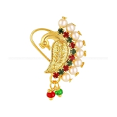 Vivastri Gold Plated Red Stone with Peals Alloy Maharashtrian Nath Nathiya./ Nose Pin for Women &Girls VIVA1009NTH-TAR - Multi Color