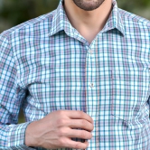 White And Blue Checked Cotton Shirt With Cutaway Collar-S