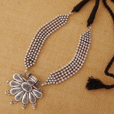 Oxidised Silver Ethnic Necklace with Pendant-7