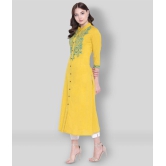 Divena - Yellow Cotton Blend Womens Front Slit Kurti - 3XL