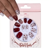 PRINTED SHORT SQUARE NAILS - (NAIL KIT INCLUDED)-Shiny Maroon