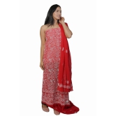 VASU INC. Handmade Lucknow Chikankari Red Unstitched Dress Material ms013