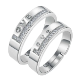 SILVERSHINE,silver plated ring simbol of love decorated of diamond adjustable couple ring for men and women. - None