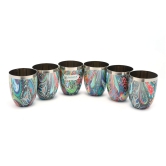 coconut Stainless Steel Printed Designer Multi Color Water Glass/Tumbler - Capacity -300ML -Pack of 6 Glasses