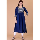 Glomee - Blue Rayon Women's Nayra Kurti ( Pack of 1 ) - None