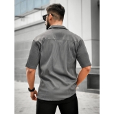 Stripe Textured Grey Half Sleeve Shirt-L / Grey