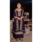 Lorenvelley Fashion Purple Velvet Salwar Suit Material Embroidered
