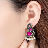 Earrings For Women Oxidised Silver Peacock Shape Jhumki Earrings For Girls And Women - Light Pink