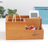 Retro Wood Multi Desktop Storage Box Multi Functional Remote Control Storage Box-Retro color