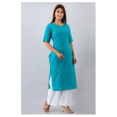 SVARCHI - Turquoise Cotton Blend Women''s Straight Kurti - L