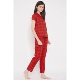 Clovia Cotton Blend Nightsuit Sets - Red - None