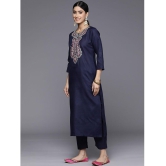 Varanga Cotton Blend Embroidered Kurti With Pants Women's Stitched Salwar Suit - Navy Blue ( Pack of 1 ) - None