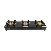 Suryaviva Photon Viva 3B Ms Bk Toughened Glass 3 Cast Iron Burner Gas Stove(Manual Ignition,Black) - Black