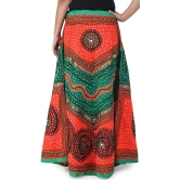 Orange And Green Long Ghagra Skirt from Jaipur with Aari Embroidery and Sequins