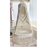 Premium Luxury Macrame Swing Hammock with Cushion-Ivory and Grey