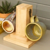 BARISH - Mug Holder (2 Mugs) | Table Top Wooden Cup Holder with 2 Hooks | Handcrafted with Rubberwood | Stand for Coffee Mugs