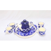 Khurja Pottery Murli Mug Tea Set White & Blue Color Big 2