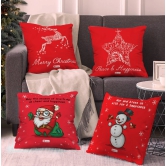 Indigifts Christmas Decorations for House Christmas Themed Holiday Dcor Red Set of 4 Cushion Cover 18x18 inches - Christmas Cushion, Xmas Decorations, Christmas Gifts, Christmas Pillow