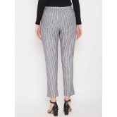 Women Grey & White Striped Regular Trousers