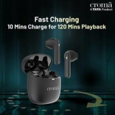 Croma TWS Earbuds (Sweat & Water Resistant, Upto 32 Hours Playback, Black & Grey)