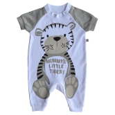 White Romper/Sleeper with Feet & Grey sleeves with Tiger Print