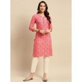 Rangita Women Rayon Pink Floral Printed Knee Length Straight Kurti - None