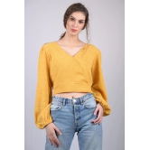 Women's Yellow  Regular Sleeves Surplice Neckline Top (OTL-TPS1017)-Yellow / S