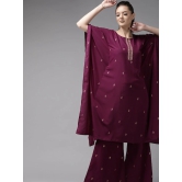 Women Burgundy & Golden Printed Kurta with Palazzos