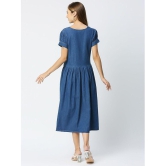 CEFALU Denim Solid Midi Women''s A-line Dress - Blue ( Pack of 1 ) - None